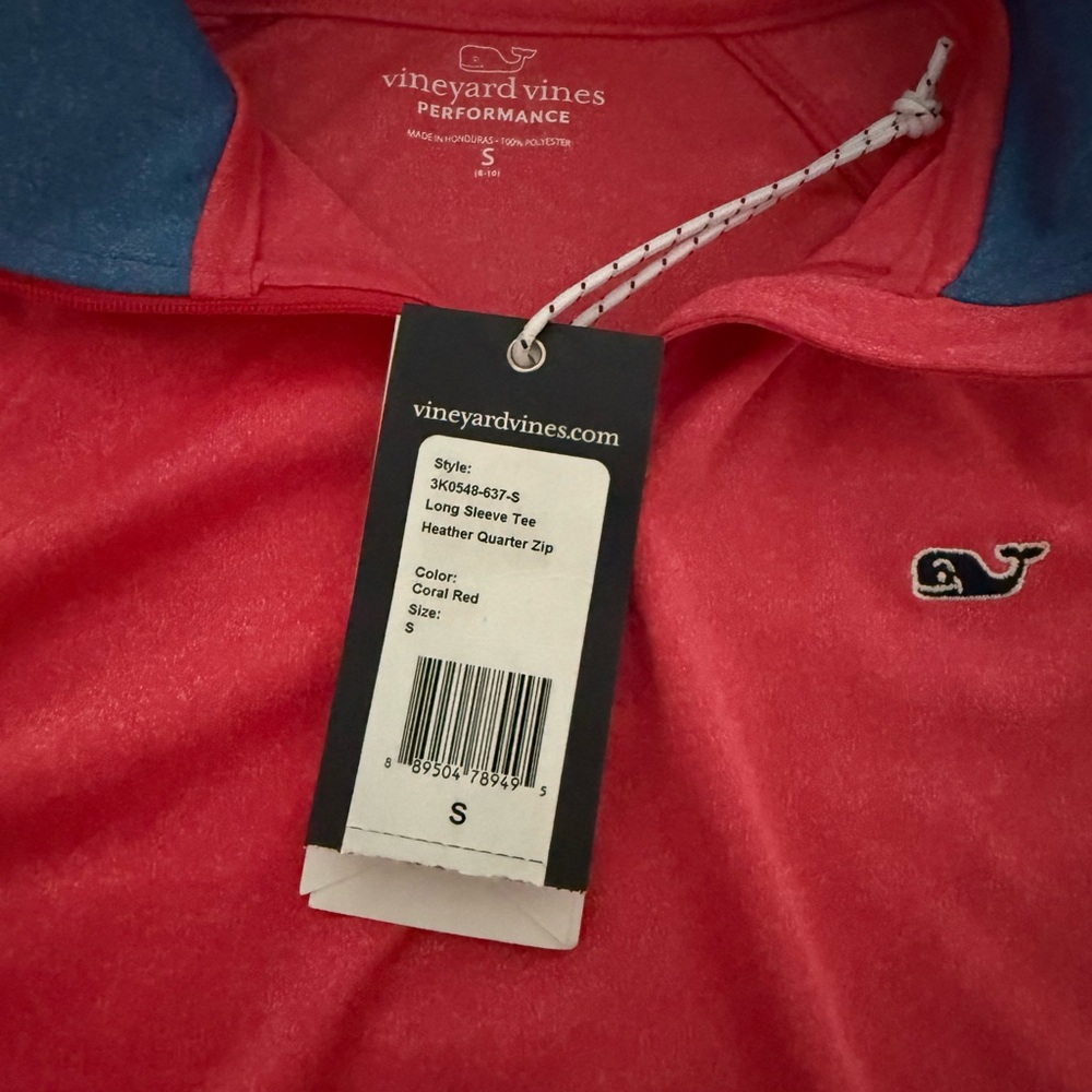 New with Tags Vineyard Vines Coral Red Heather Quarter Zip